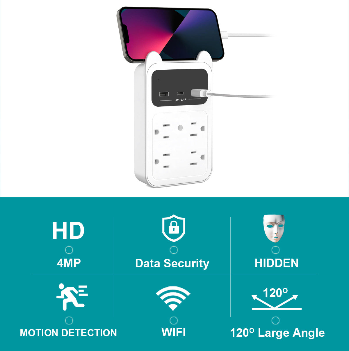 CAMDUCK Camera Outlet HD 4MP Camera Wireless Camera Surveillance Security Camera for Home/Office/Indoor/Pet