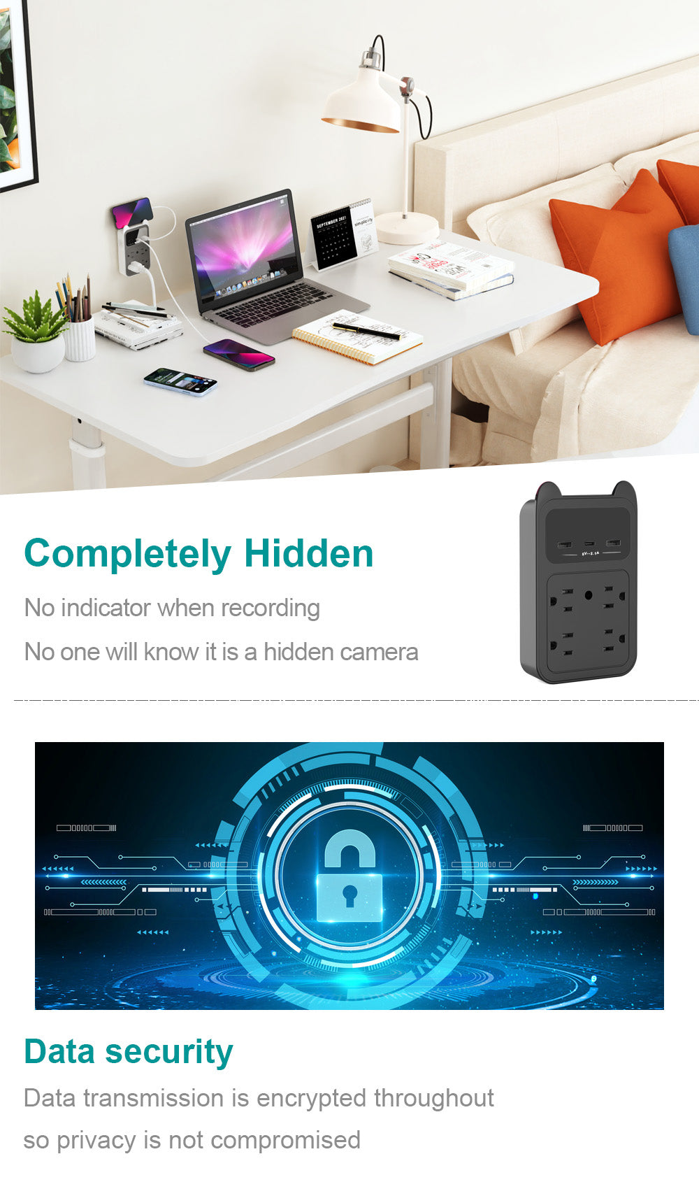 CAMDUCK Camera Outlet HD 4MP Camera Wireless Camera Surveillance Security Camera for Home/Office/Indoor/Pet