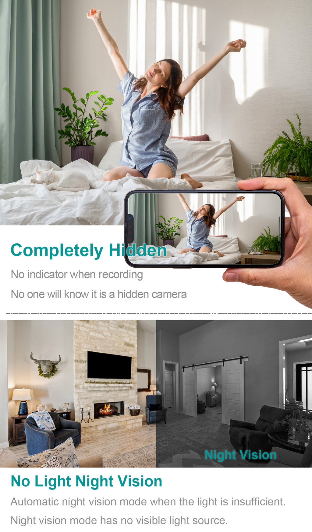 CAMDUCK X7 4K HD Vertical Socket Hidden Cameras 160° Wide Angle Spy Camera With Night Vision For Home Monitor Nanny Camera