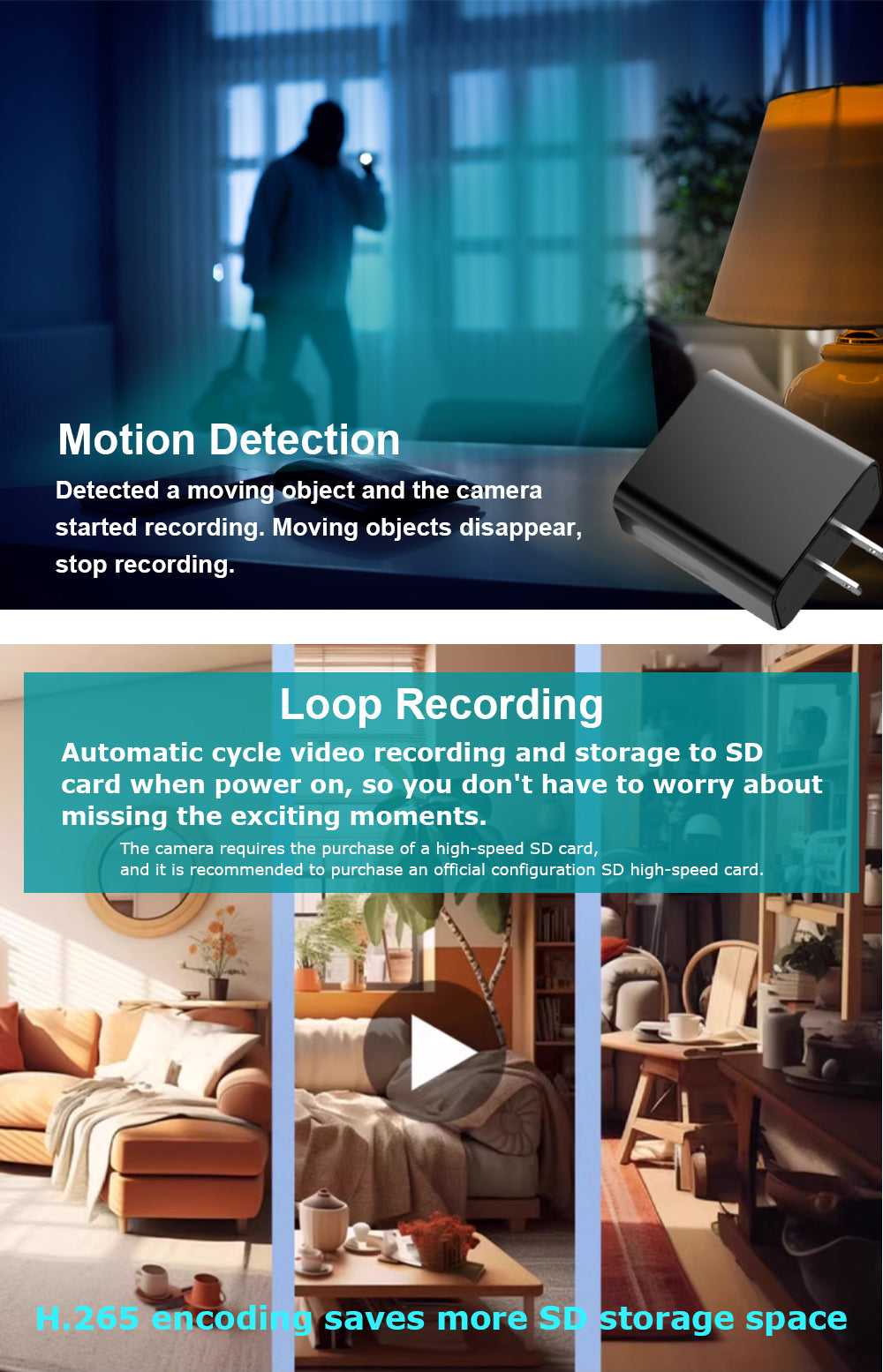 CAMDUCK C508 4MP HD 160°Wide Angle Hidden Cameras Wireless Outlet Charger Spy Camera For Home Monitor